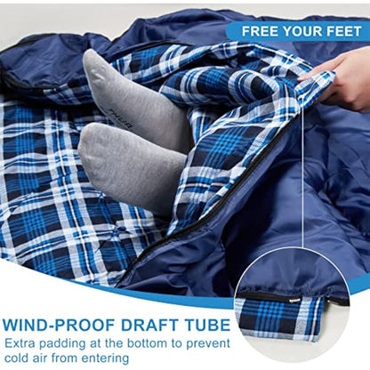 Double Cotton Flannel Sleeping Bag for Camping, Hiking, or Hiking. Queen 2 Cold Weather Waterproof Sleeping Bag for Adults or Teenagers.