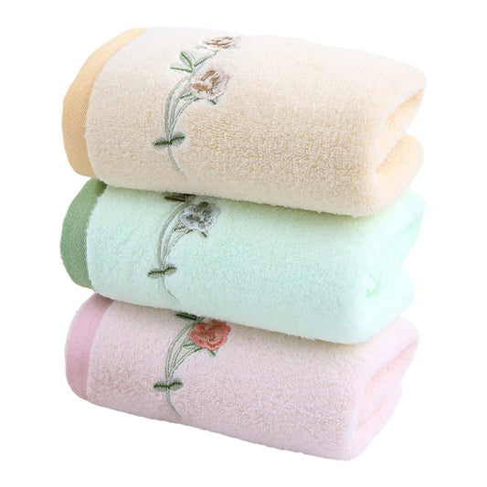 DONGKER Floral Printed Cotton Towel,29.5"x13.8" 3pcs Soft Absorbent Towels Rose Embroidered Decorative for Bathroom Kitchen