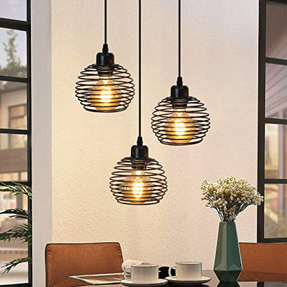ZMH Industrial Ceiling Pendant Light 3-flame cage vintage hanging lamp retro dining table pendant light in black and gold,3 x E27 max.40 watts, for