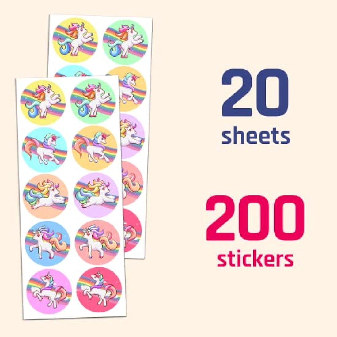 Unicorn Stickers Set - 10 Designs, 20 Sheets, 200 Stickers