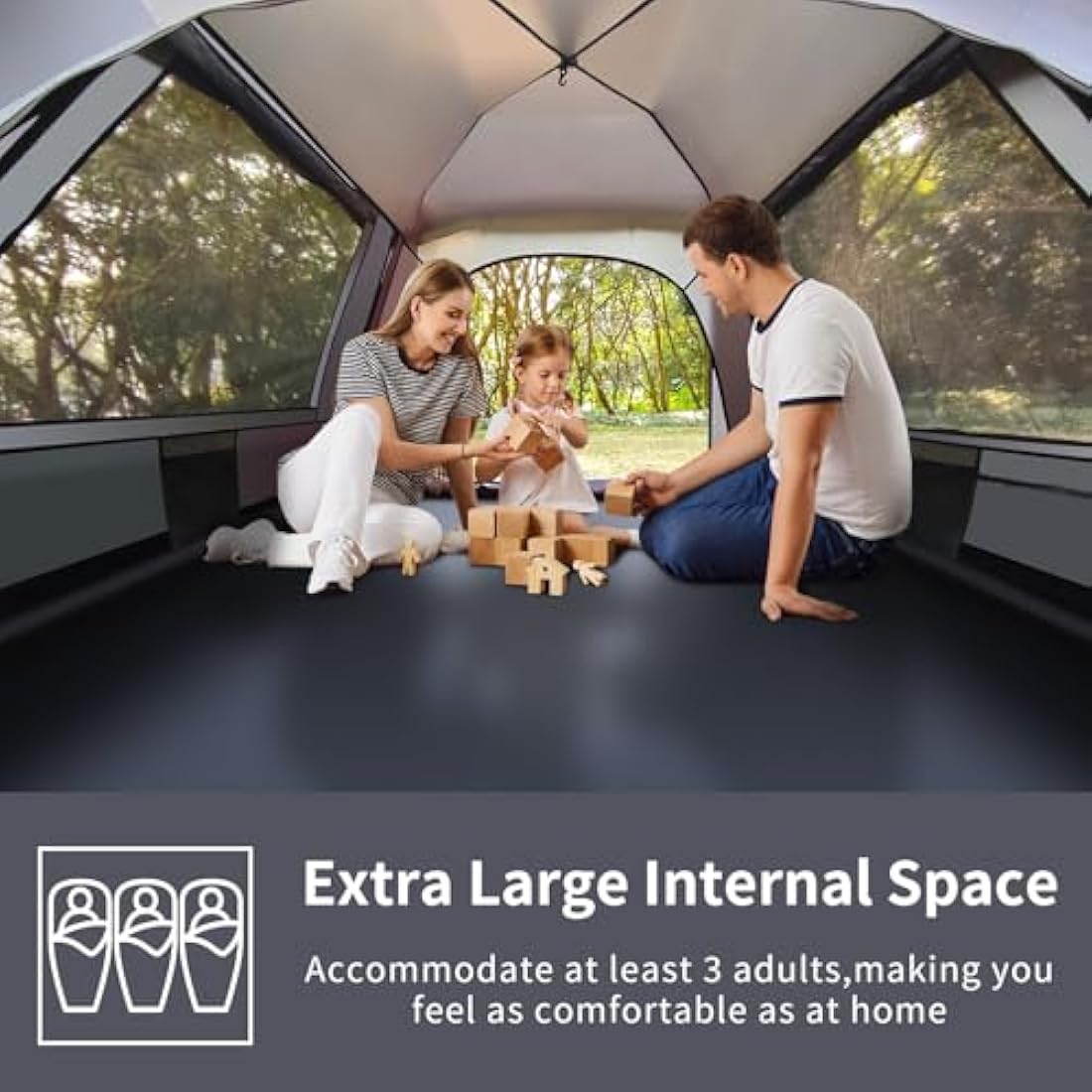 Yafaca Camping Tent, 3 Man Pop Up Tent Extra Large Waterproof Automatic Dome Tent with 2 Rainproof Windows, 2 Layers Family Festival Tent with Removable Outer Layer, Tent for Camping Picnic Garden