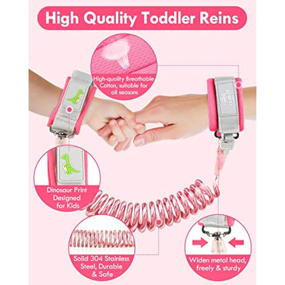 Lehoo Castle Baby Reins Anti Lost Wrist Link,Toddler Reins with Lock for Walking, Child Safety Harness Walking Leash for Children Boys and Girls (Pink)