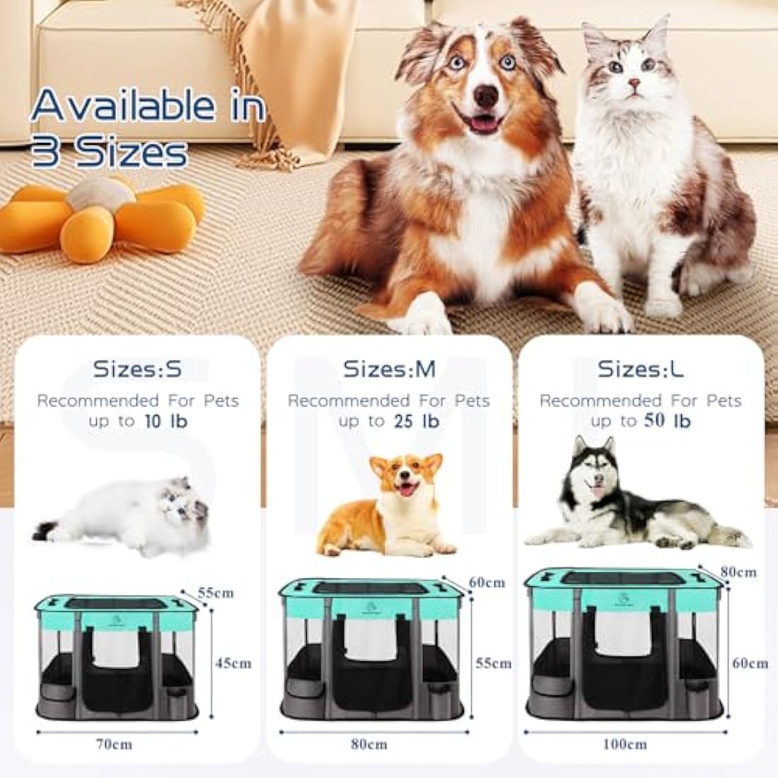 Foldable Pet Playpen,Cat Dog Playpen,Portable Dog Cage soft Portable Exercise Kennel Tent,Puppy Pen Indoors/Outdoors Pet Tent Fence(S(70 * 55 * 45cm))