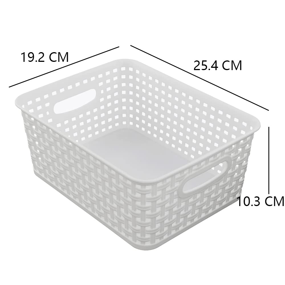 Lesbin Set of 4 Plastic Storage Basket, Weave Basket Small, White