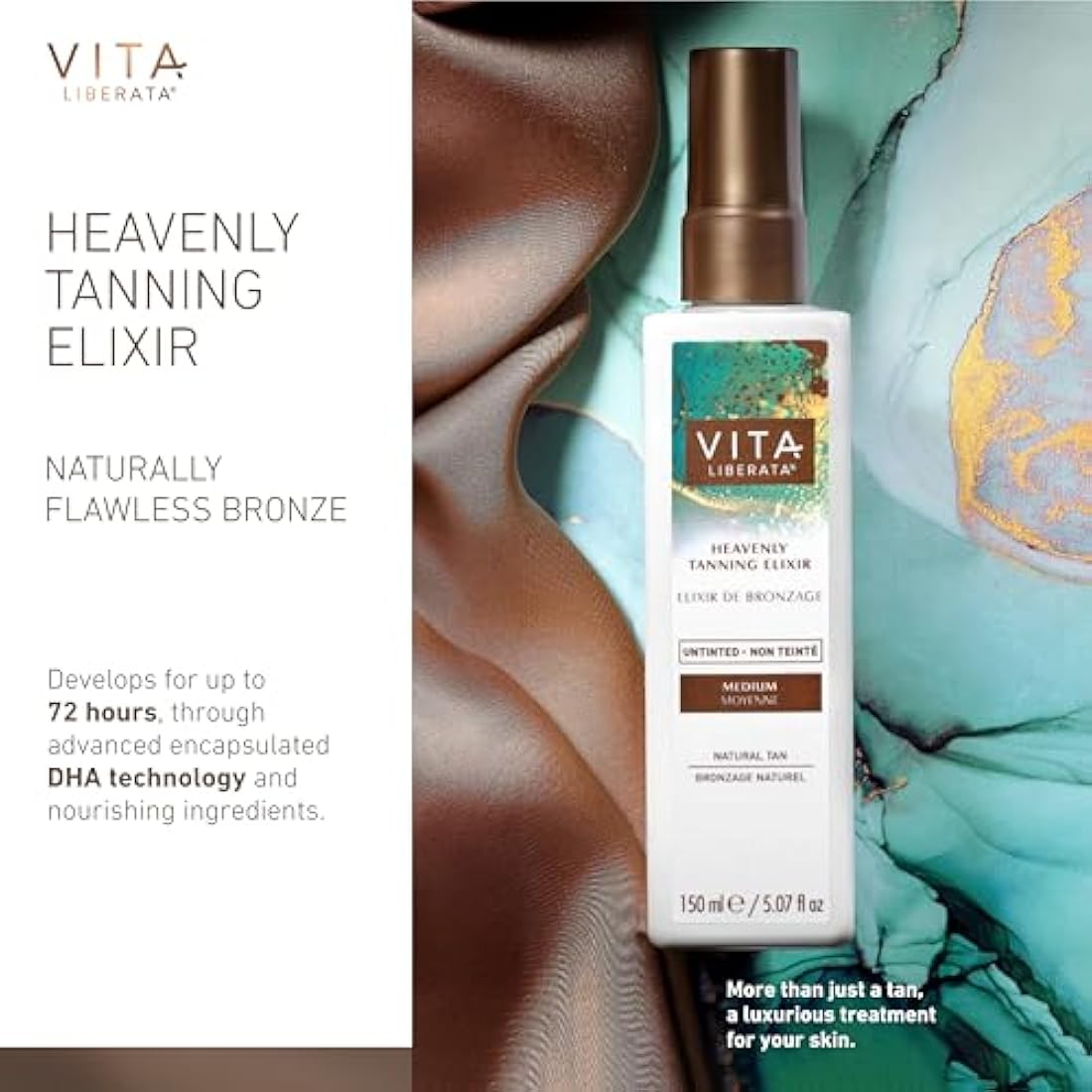 Vita Liberata Heavenly Self Tanning Elixir - Medium - Untinted, Hydrating Self Tan, For Beautifully Bronzed Skin, Formulated with Organic Aloe Vera & Ginkgo Biloba Extract, 150ml