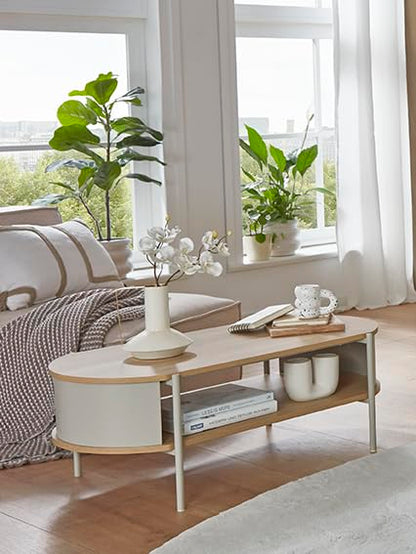 HAKU coffee table, oak, grey, metal, chipboard. Dimensions: W 100 x H 37 x D 54 cm. Style: Modern