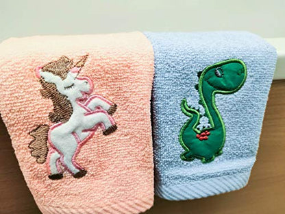 Lex's Linens Pack of 2 Kids Face Cloth (1 of Each) (Unicorn & Dinosaur)