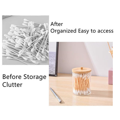 LZZEM 2PCS Cotton Pad Holder with Bamboo Lid, Cotton Bud Holder and Bathroom Organiser, Makeup Storage Containers for Cotton Pads, Cotton Buds