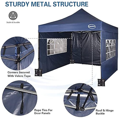 MAXIMUS HEAVY DUTY POP UP GAZEBO 3m x 3m COMMERCIAL MARKET STALL WITH 4 WEIGHT BAGS (4 Walls, Blue)