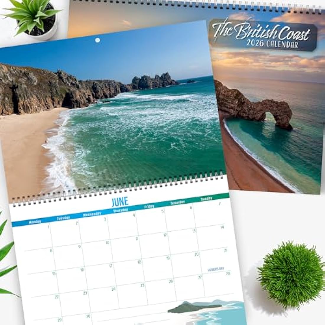 British Coast Calendar 2026, with beautiful scenery from the British Isles. 2026 wall calendar UK, month to view with spiral binding, by Just Cards Direct