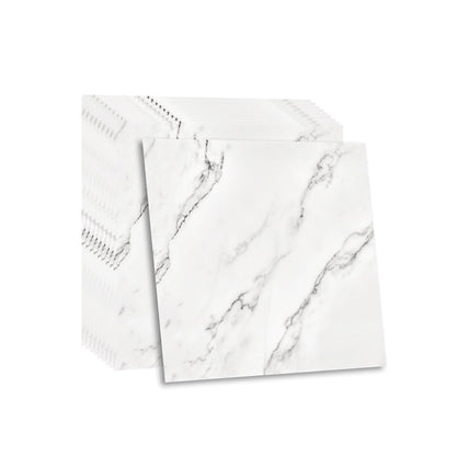 Fantasnight Marble Stick on Tiles 30 x 30cm 50Pcs White Tile Stickers Self Adhesive Wall Tiles PET Peel and Stick Wall Glossy Stickers for Kitchen