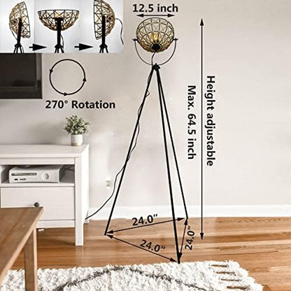 Osasy Geometric Rattan Floor Lamp, Tripod Standing Lamp with Woven Shade, Modern Corner Light for Living Room,E27 Base,Height 169cm