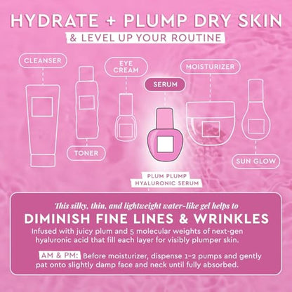 Glow Recipe Plum Plump Hyaluronic Acid Skin Care Serum - Hydrating Skincare + Face Serum for Women & Men with Antioxidant Plum + Vitamin B5 to Repair Skin Barrier & Lock-In Facial Hydration (60ml)