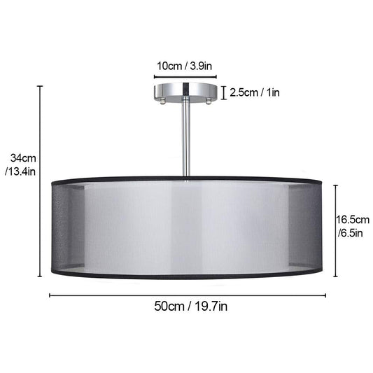 SPARKSOR Ceiling Light, Modern Fabric Pendant Light Shade, Large Black Drum Lampshade, 2 Tiers Round Pendant Lamp, for Bedroom Living Room, Flush