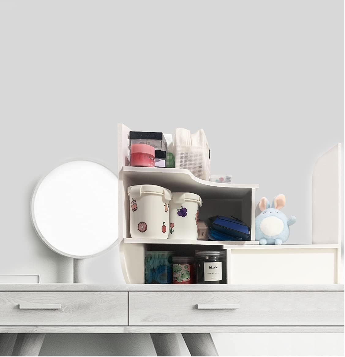 DoToGo Desk Shelf Organizer, Deskop Bookshelf for Small Space Adjustable Expendable for Office, Home, Kitchen (white-wanqu-wlk)