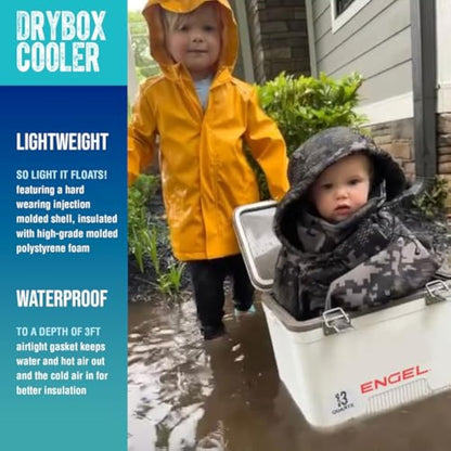 ENGEL Cooler Box 28.4 L - Leak-Proof, Air Tight, Drybox Cooler for Camping, Fishing, Hiking,Picnic - Mini Ice Boxes Large Enough for 30 Cans, 48.3 x 31.7 x 36.8 CM Small Cool Box for Drinks and Food
