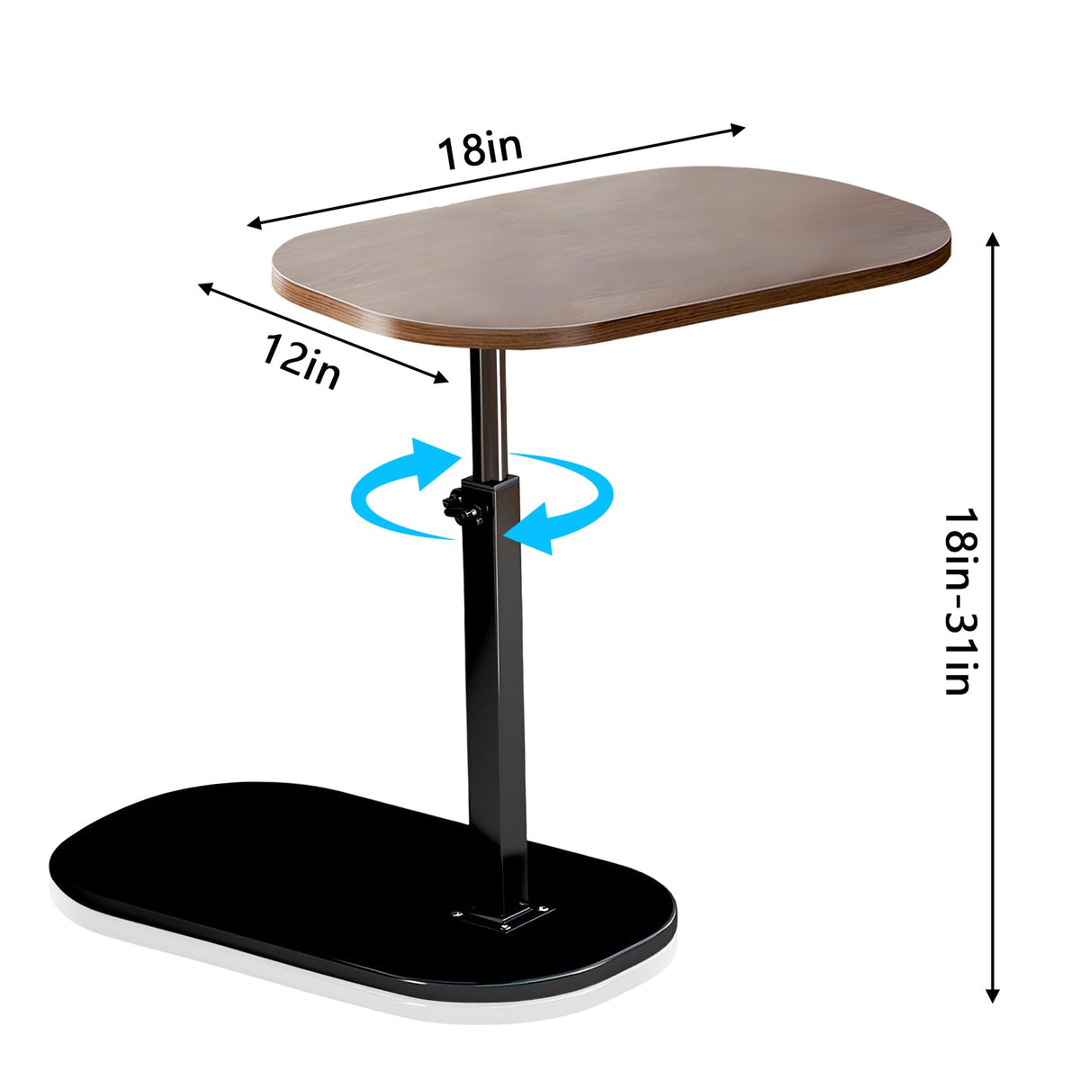 XUDREZ Adjustable C Shaped Side Table, 360°Swivel End Table, Living Sofa Table, Modern Small Coffee Table for Bed/Bathtub (Black-Walnut)