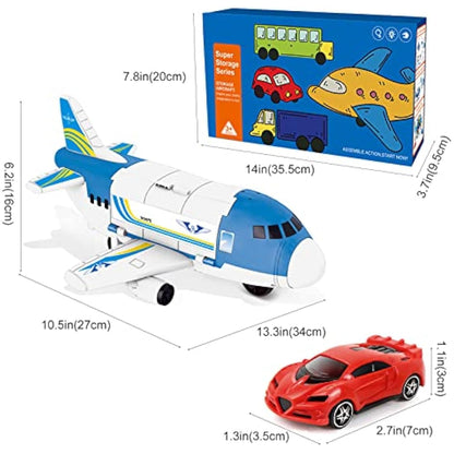 kramow Toy Cars for 3 Year Old Boys, Car Toys Set, Aeroplane Toys, Transport Airplane with 7 Sports Cars, 1 Off-Road Car, 1 Helicopter, Cargo Plane Toy Gifts for Kids Boys Girls age 3 4 5 6