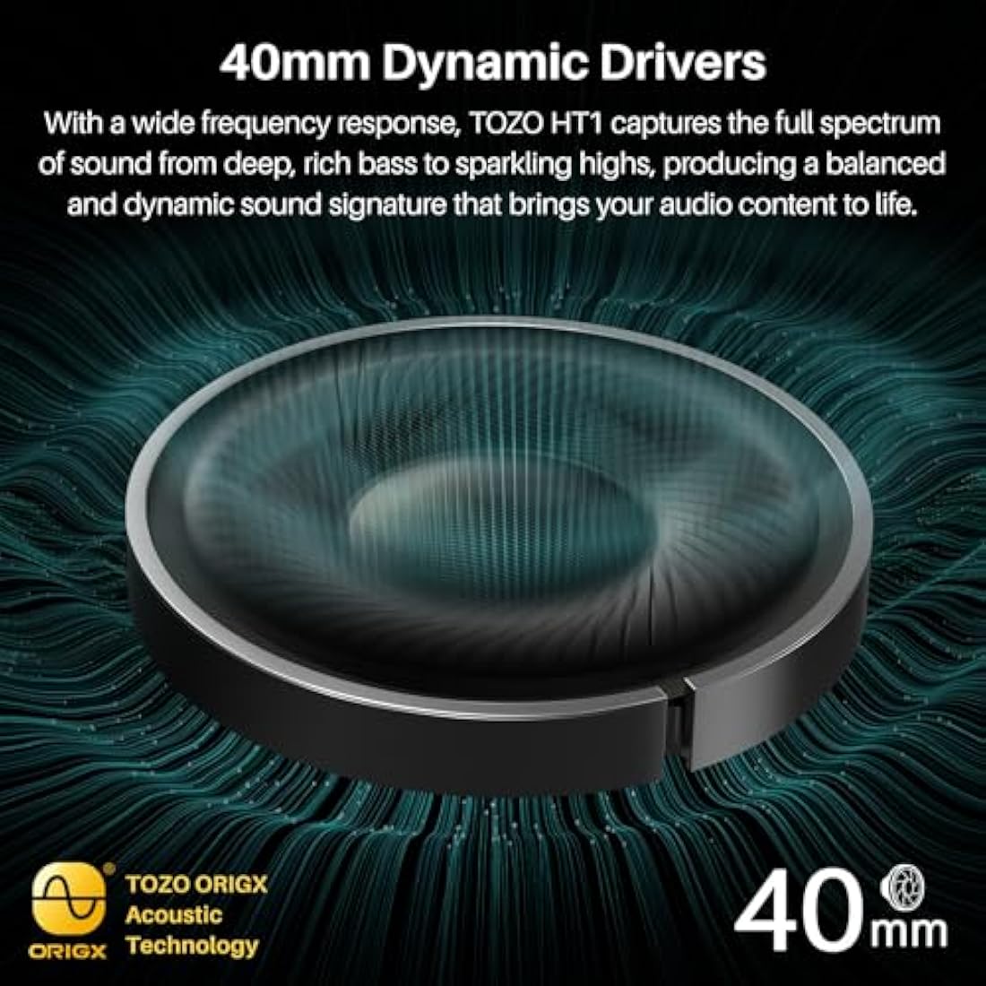 TOZO HT2 Hybrid Active Noise Cancelling Wireless Headphones, 60H Playtime Lossless Audio Over Ear Bluetooth Headphones, Hi-Res Audio Deep Bass Foldable Lightweight Headset for Workout