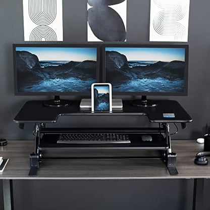 VIVO 107cm Height Adjustable Stand Up Desk Converter, V Series, Quick Sit to Stand Tabletop Dual Monitor Riser Workstation, Black, DESK-V000VL