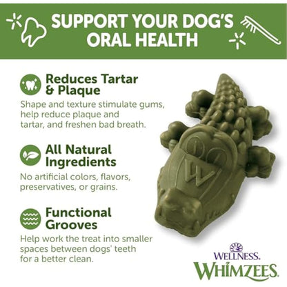 WHIMZEES by Wellness Alligator Natural Dental Chews for Dogs, Long Lasting Treats, Grain-Free, Freshens Breath, Medium Breed, 12 Count