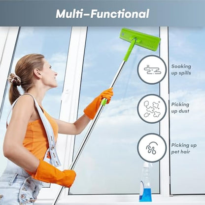 Mop and Bucket Set - Easy Gleam Floor Flat Mop with 2-Chamber Bucket - Microfibre Pads and Stainless Steel Handle - Compact and Lightweight for Efficient Cleaning - Green