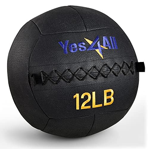 Yes4All U5WN 5.4kg Wall Ball - Soft Medicine Ball/Wall Med Ball for Full Body Workout and Strength Exercise, Negro