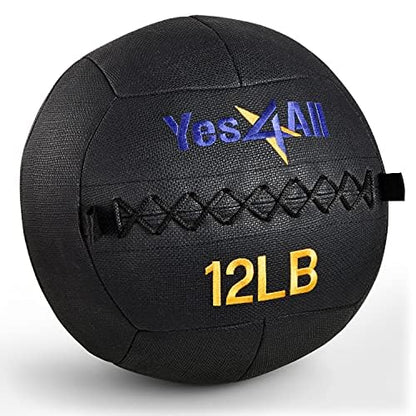 Yes4All U5WN 5.4kg Wall Ball - Soft Medicine Ball/Wall Med Ball for Full Body Workout and Strength Exercise, Negro