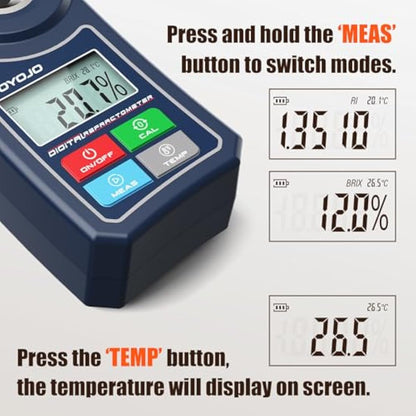 Digital Brix Refractometer, Brix Meter with Automatic Temperature Compensation for Water Samples, Food, Fruits, Beverages, and Crop Sugar Content (0.0-55.0% Brix)