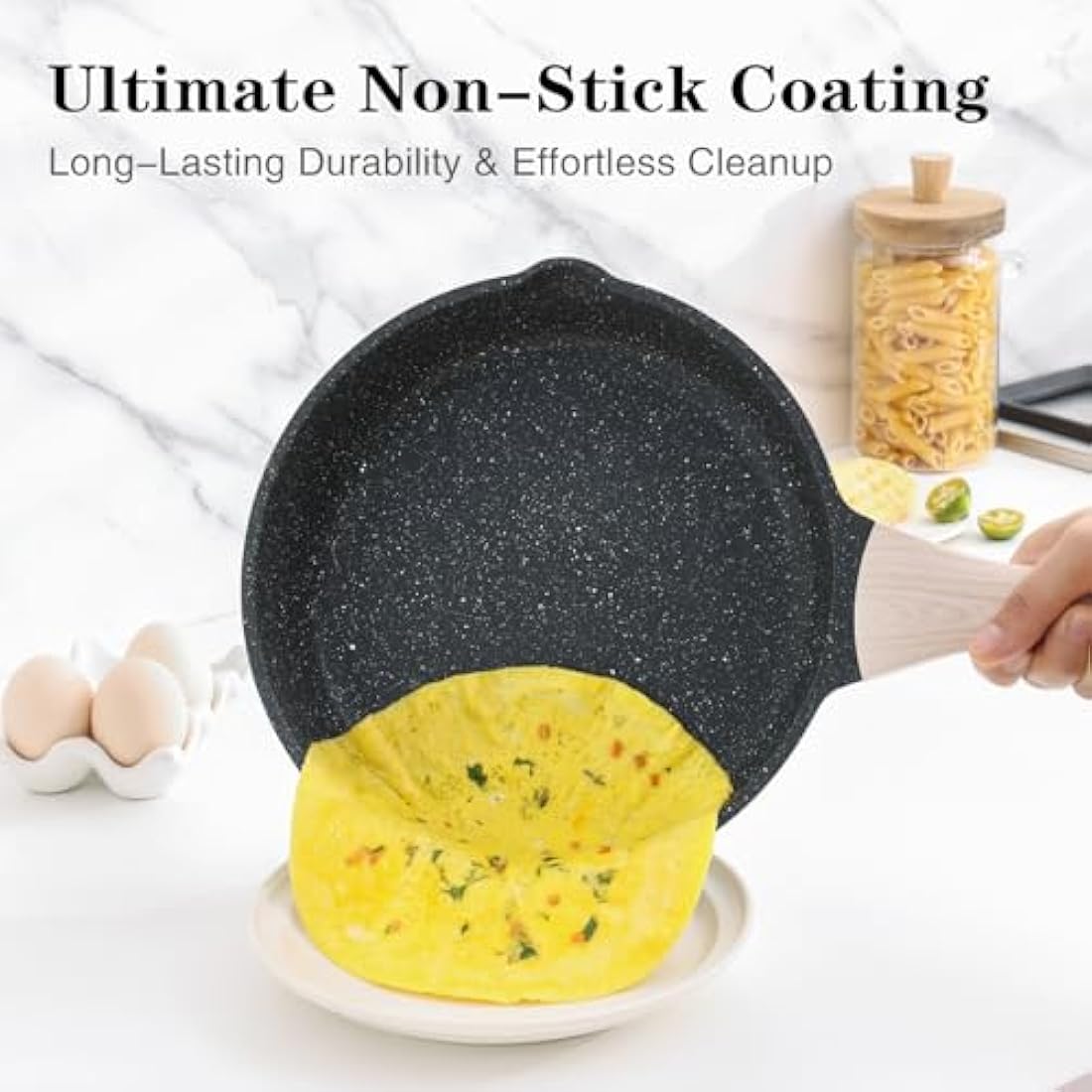 Kordisen Non Stick Frying Pans Skillet, 28 cm Granite Frying Pans Nonstick for Cooking, Healthy Induction Cookware, Heat Resistant Handle, PFOA Free