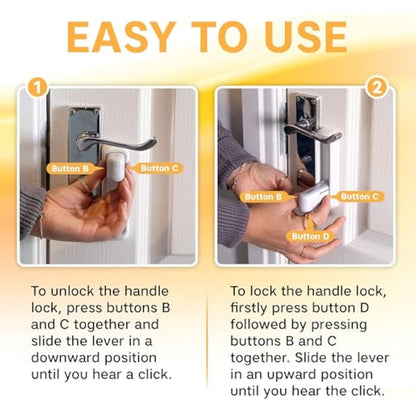 BeeGo® Door Lever Locks (2 Pack) – Stick On Door Lock Without Drilling | Door Security with Adhesive for Home, Bedroom, & Kitchen