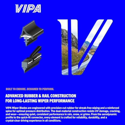 Vipa Car Parts Premium Wiper Blade Kit | Fits: HONDA CIVIC MK8 Hatchback (Oct 2005 to Dec 2012) | All-Weather Performance | Durable, Streak-Free Windshield Wipers | Easy Installation