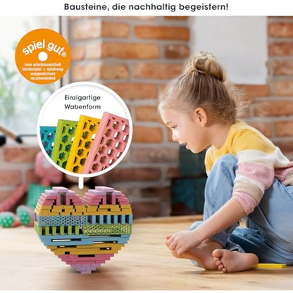 bioblo Funbox Pastel Mix 200 pieces | Sustainable colorful building blocks for children from 3 years | Wooden building blocks children's toys | STEM Montessori toys for stacking & balancing toy