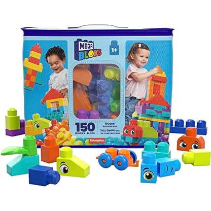 MEGA BLOKS Bigger Building Bag building set with 150 big and colorful building blocks, and 1 storage bag, toy gift set for ages 1 and up