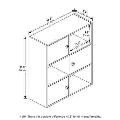 Furinno PASIR Book Shelf, 6-Cube Bookshelf, 3 Door Cube Storage Organizer with Round Handle, 9.4 x 23.6 x 31.5, for Living Room, Bedroom, Home Office