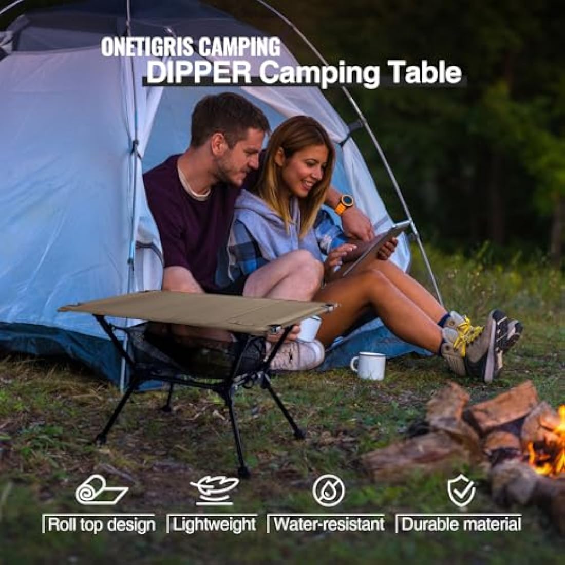 OneTigris Dipper Camping Table, Lightweight Portable Folding Table with Mesh Storage Net, High/Low Options, Ideal for Camping, Hiking, Tailgating, Beach, Picnic, Travel, Backyard