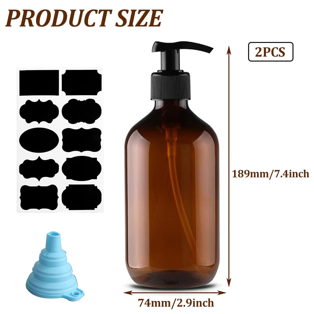2 Pack Amber Soap Dispenser, 500ML/17oz Refillable Empty Press Pump Bottles, Plastic Liquid Soap Dispenser Storage Holder Container for Lotions