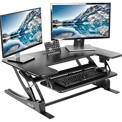 VIVO 91 cm Height Adjustable Stand Up Desk Converter, V Series, Quick Sit to Stand Tabletop Dual Monitor Riser Workstation, Black, DESK-V000V