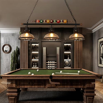 Retro Industrial Pendant Light, Black American Wrought Iron Snooker Bar Restaurant Style Chandelier,Hanging Lamp for Pool Table, Dining Table, Island Table
