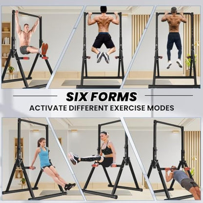 DOBESTS Foldable Power Tower Dip Station Pull Up Bar Free Stand Fitness Equipment for Home Gym Strength Training 700 LBS,Height Adjustable Multifunctional Triangular Legs