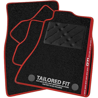 Car Mats FOR Volkswagen Golf MK7 2013-2020 Black Carpet - Red Leather - Red GTI Stripe on Driver - Black Rectangle Heel Pad [SAPP-1478]