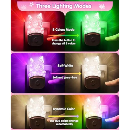 LOHAS-LED Butterfly Night Light for Kids, LOHAS Plug in Night Light, LED Night Light Dusk to Dawn Sensor, RGB + Warm White, 3 Lighting Modes, Gifts for Girls, Kids, Room Decor