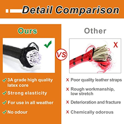 BEXSLE Bungee Cords With Hooks 2m long, Heavy Duty Outdoor Elastic Bungee Straps, No odour Industrial Grade bungee rope For Securing Tarps, Luggage, Tents, Bikes or garden tidying 80inch 4Pcs (Black)