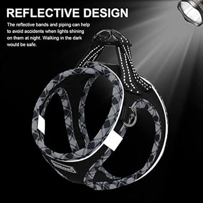 DORAMIO Step-in Dog Harness and Leash Set, Soft Mesh No-Chock Reflective Breathable Easy Walk Lightweight Vest Harnesses with Safety Buckle for Small Dogs, Cats, Puppies (Black White, XL)
