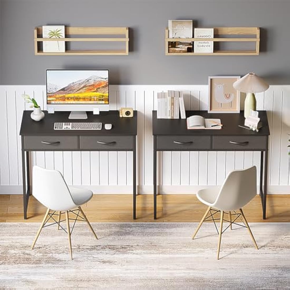 WOHOMO Small Computer Desk with Drawers, 31.5 Inch Black Vanity Desk with Storage, Home Office Computer Desks for Small Spaces, Modern Work Writing Study Table, Black