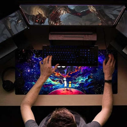 Large Gaming Mouse Pad Anime Night Sky Space Stars Custom Desk Pad,Mousepad with Non-Slip Rubber Base and Stitched Edges Mouse Mat,Portable Desk Mat for Office,Computer Work,Game,31.5X15.7