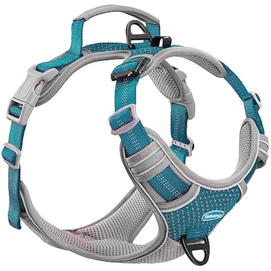 ThinkPet No Pull Harness Breathable Sport Harness with Handle-Dog Harnesses Reflective Adjustable for Medium Large Dogs,Back/Front Clip for Easy Control S Bright Teal