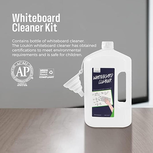 loukin Non-Toxic Whiteboard Cleaner, 1 Gallon (128oz) Dry-Erase Board Cleaner Ready-to-Use Refill, Connected Collapsible Silicone Funnel for Canned Liquid, Removes Whiteboard Stains