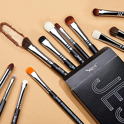 Jessup Eyeshadow Makeup Brushes Set 12pcs Eye Make up Brushes Set Professional Premium Sythetic Eye Shadow Blending Smoky Shader Concealer Brush Black T339