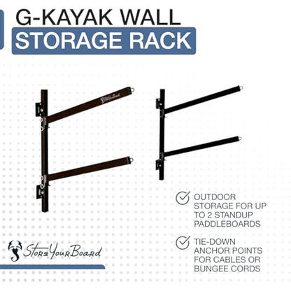 StoreYourBoard 2 Kayak Indoor Storage Rack, Adjustable Garage Wall Mount Hanger, Heavy Duty Holds 200 lbs